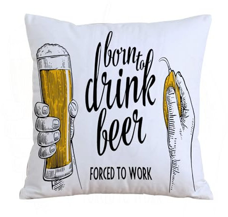 AELKSP Kissenbezug Kissenhülle Haus Dekorativ Für Jungen/Mädchen Wohnzimmer Schlafzimmer Sofa Stuhl Kissenbezüge,Zeit, Bier zu Trinken, Zitat mit Mannhand, die Tasse Toast hält, Illustration,50x50 cm
