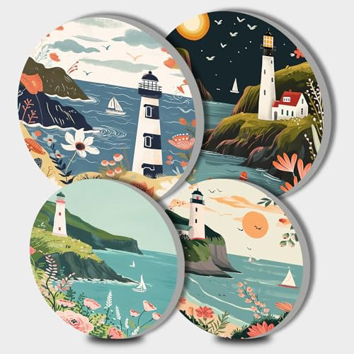 Amerikanische weiße Leuchtturm-Brennabdeckungen für Elektroherd, Dekoration, Sommer, Meereslandschaft, runde Brenner, tropische Landschaft, Gasherd-Brennerabdeckungen, Metall-Brennerabdeckung, 4