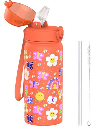 GOPPUS Borraccia termica per bambini da 550 ml con cannuccia carina a doppia parete in acciaio inossidabile per bambini piccola fiaschetta isolata sottovuoto in acciaio inossidabile a prova di perdite