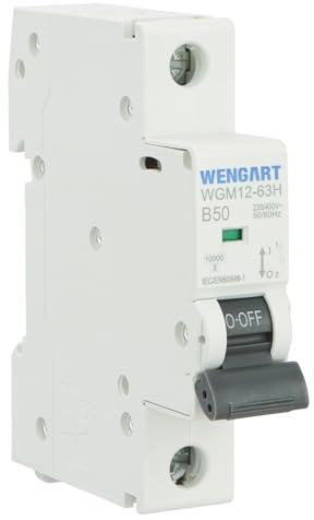 Wengart Leitungsschutzschalter 50A 1-polig, 10kA B-Charakteristik, Sicherungsautomat AC 230V, Hochleistungs-MCB für Unterverteilung & Haushalt, DIN-Schiene