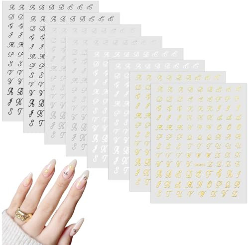 8 Blätter 3D Alphabets Nagelsticker Selbstklebend Alte Briefe Nagelaufkleber Selbstklebend Art Sticker Dekoration Nageldesign Alte Briefe Nail Art Sticker