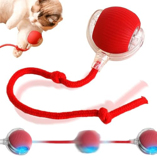 HOIDOKLY, Pelota interactiva para perros, juguete automático eléctrico con cable para gatos y perros, Rojo