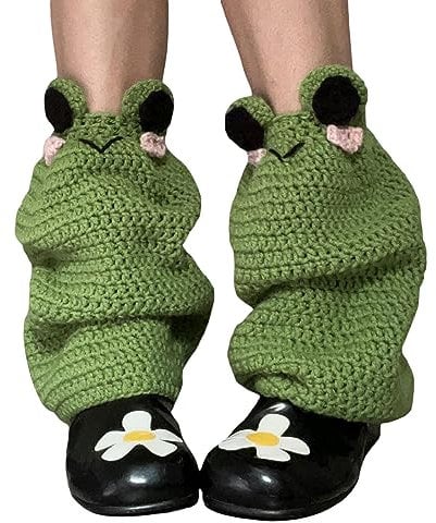 Fiacafyo Women Girls Y2K Long Leg Warmers Lolita Preppy Style Ribbed Knit Leg Warmers Kawaii Crochet Legwarmers 80s Accessories (F-Green, One Size)