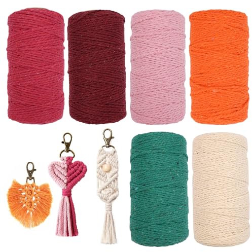 6 Pièces Corde Macramé en Coton 2mm x 100m Fil Macramé Macrame Corde,Fil de Coton Naturel pour Hanging Plant DIY Décoration,Tapisserie, Suspension de Fleurs, Rideau et Divers Travaux Manuels