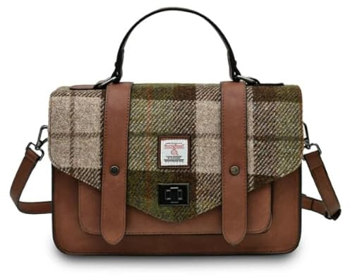 Islander Harris Tweed Large Satchel, Kastanien-Schottenkaro