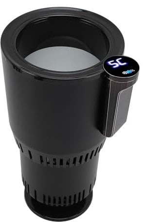2 in 1 Smart Car Cup Warmer Cooler, Multiple Safety Auto Car Cooling Heating Cup Holder Keep Beverage Drink Cool Warm with LCD Screen, for Road Trip,Office,Travel (Black)