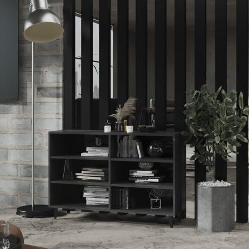 SXJEQOC Sideboard Hochglanz-Grau 103,5x35x70 cm Holzwerkstoff Beistellschrank mit 6 Regalfächern für Bücher, Deko und mehr Industrieller Stil mit Metallbeinen