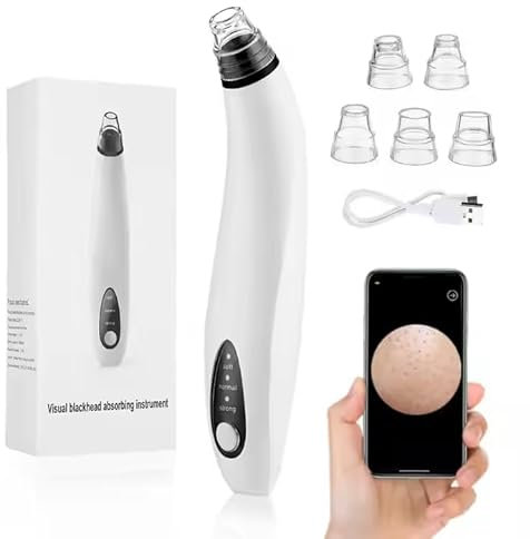 DSXVJHD Blackhead Remover Vacuum, WiFi Facial Pore Cleaner with 1080P HD Camera, Visible Blackhead Remover Tool with with 3 Suction Power Modes, 5 Suction Heads, Electric Pimple Acne Extractor Kit