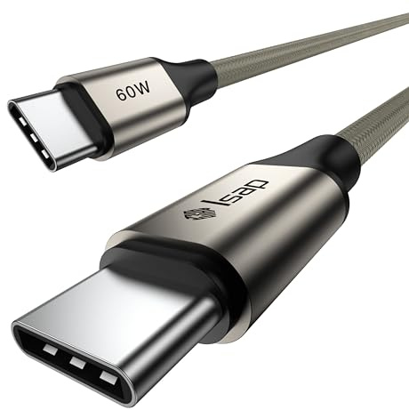 Isap 60W USB C auf USB C Kabel [2m], 3A Schnelllade-PD, Nylon geflochtenes USB-C-Kabel, kompatibel mit iPhone 16 Pro, iPad Pro, MacBook, Galaxy S23 Ultra, Pixel 8, Steam Deck, langlebiges Ladekabel