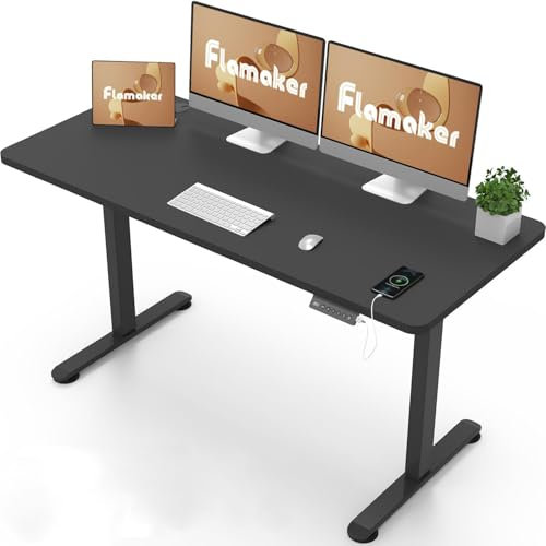 Flamaker Höhenverstellbarer Schreibtisch Ganze Tischplatte 160 x 60 cm Schreibtisch Höhenverstellbar Elektrisch mit Memory-Steuerung un Sitzende Erinnerung und USB-Aufladung (Schwarz)