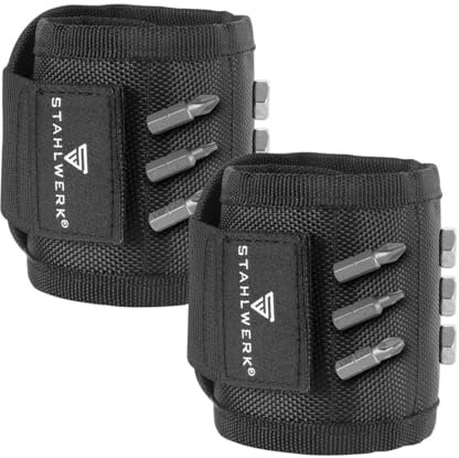 STAHLWERK 2 x Magnet-Armband für Heim- und Handwerker | Magnetisches Armband mit Klettverschluss zur Befestigung am Handgelenk oder Gürtel für Schrauben, Nägel, Bits und magnetische Kleinteile