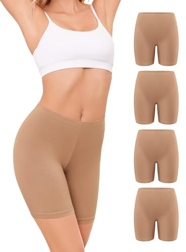 VOENXE Radlerhose Damen Baumwolle,Kurze Leggings Unter Kleid Anti Chafing | Radler Unterhosen Kurz Unter Rock,Biker Short Anti Reibung,Frauen Unterkleid Shorts,Atmungsaktive Boxershort Elasthan,4 Pack