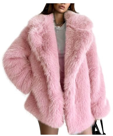 Kissonic Manteau long en fausse fourrure à revers pour femme - Veste d'hiver de luxe chaude en fourrure ouverte sur le devant
