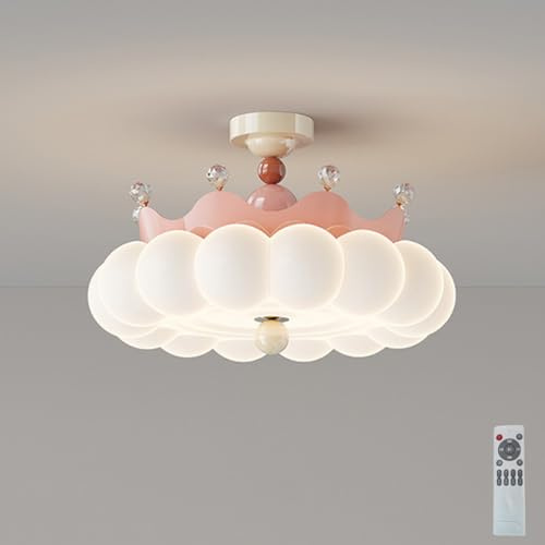 AoLa LED Kristall Deckenleuchte Dimmbar mit Fernbedienung Krone Kinder Deckenlampe Moderne 3000k-6000k Große LED Deckenleuchten Rund Junge Mädchen Kinderzimmer Beleuchtung Deko Deckenlampe,Rosa,40CM