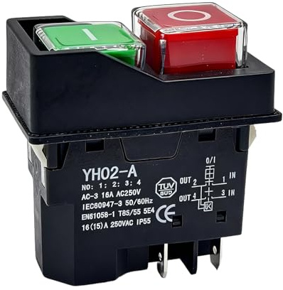 HAFRILY 5Pin Cement Mixer Push Button Switch 240V IP55 Electric Cement Mixers Waterproof Replacement for Cement Mixer Machinery Textile Equipment