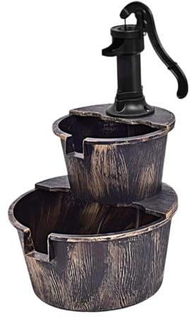 MagiDeal Fontaine de Jardin à 2 Niveaux, tonneau décoratif, Ornement Feng Shui, Fontaine Rustique pour Balcon,