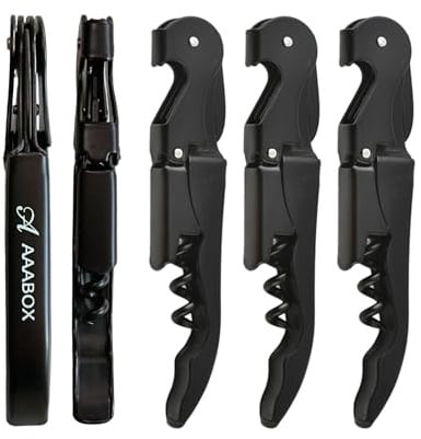 5 Stück Kellnermesser Set,3-in-1 Flaschenöffner,Upgraded Heavy Duty Edelstahl Korkenzieher Wein,Weinöffner für Sommeliers Kellner und Barkeeper(Schwarz)