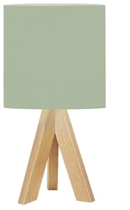 DERUINVAIO Bedside Table Lamp Tripod Desk Lamps Living Room Bedroom Plain Beautiful sage Green Solid Color Shade Grey Wooden Base Lampshade Kids Room Small Light for Reading Nightstand Shades