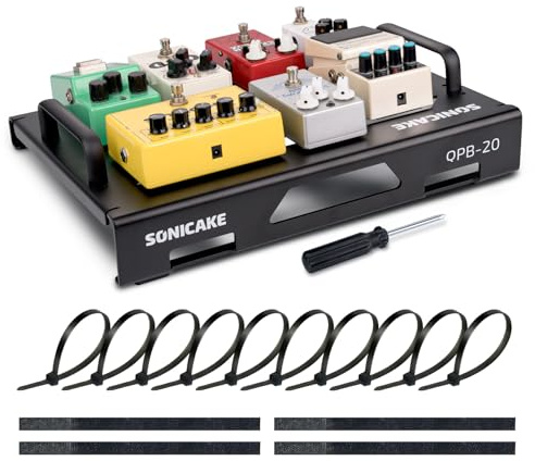 SONICAKE Mini Guitar Pedal Board Aluminiumlegierung Effektpedal Board 38 x 29 x 6.5 cm mit Bänder, Kabelbinder Schwarz QPB-20
