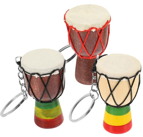 Toyvian Tamburo Africano Decorazione Pratica Piccolo e Leggero Portachiavi Set da Stili multipli in Legno e Metallo Pelle di Pecora Suono Autentico per Borsa o Auto