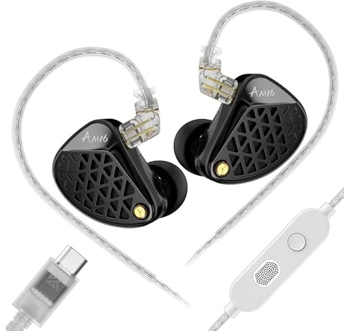 KZA COUSTICS KZ AM16 In Ear Monitor Kopfhörer mit 16 BA-Treibern, HiFi IEM mit klarem Stereoklang über alle Frequenzen, Gaming Ohrhörer mit Abnehmbarem Versilbertem OFC-Kabel für Musiker Audiophile