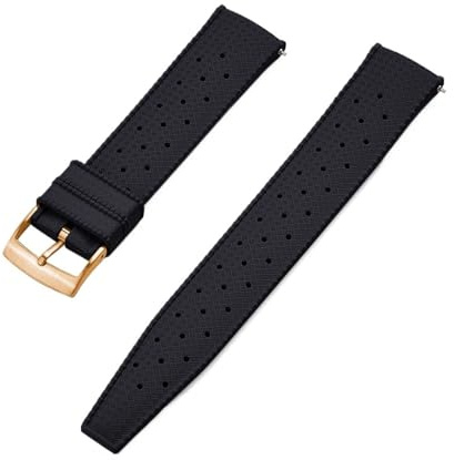 VDFNGFD Kompatibel mit Grade Tropic FKM Kautschuk-Uhrenarmband 18 mm, 20 mm, 22 mm, 24 mm. Kompatibel mit S-eiko SRP777J1 Schwarz.(FKM-Black GD,24mm)