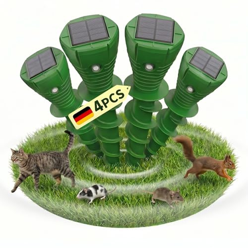 4 Stück Solar Maulwurf Vertreiber, Ultraschall Wühlmaus Vertreiben Testsieger, IP65 Wasserdicht Wühlmausschreck, Haustierfreundlich gegen Maulwürfe, Wühlmäuse & Gartennagetiere