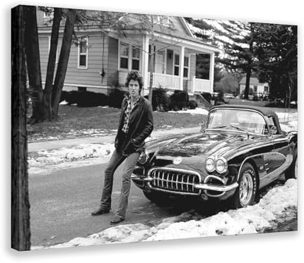 BILQAHT Poster auf Leinwand, Motiv: Bruce Springsteen im Oldtimer, Wandkunst, Dekordruck, Gemälde für Wohnzimmer, Schlafzimmer, Dekoration, 30 x 45 cm
