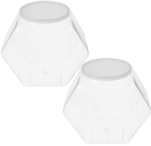 Luxshiny 2 Pack Plastic Fish Bowl Clear Hexagonal Betta Tank | 2150ml Shatterproof Small Aquarium Vessel & Plant Terrarium Container for Desk Home Decor