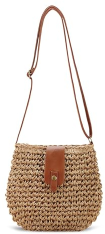 DXPETA Raffia Bags for Women, Woven Straw Crossbody Bag, Small Beach Bag with Zipper, Bohemian Weave Handmade Design for Daily Use and Holiday Occasions