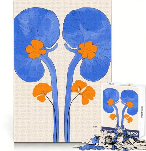 Blau-orangefarbenes Nieren-Puzzle mit 1000 Teilen für Teenager fördert Denkvermögen, stressfreier Spaß, saubere Kanten, gemütliches (38x26cm)