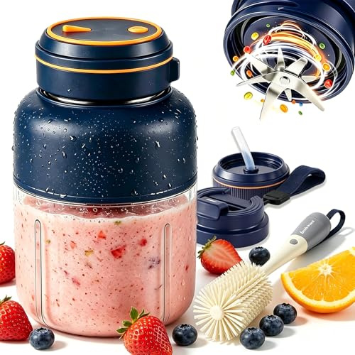 Portable Wireless Juicer Cup, 28/45 Oz Wireless Electric Juicer Cups with 38 Blade, Dual Lid Compact Travel Drinking Cup, USB Rechargeable Smoothie Blender for Shakes Fruits Vegetables (Blue)