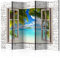 RAUMTEILER/PARAVENT B&D XXL Raumteiler Fensterblick Fenster Landschaft Foto Paravent 225x172 cm beidseitig auf Vlies-Leinwand Bedruckt Trennwand Spanische Wand Sichtschutz Raumtrenner blau grau