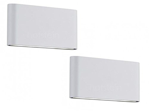 2er Set Flache LED Außenwandleuchten aus Aluminium Weiß, Breite 17,5cm