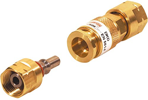 Ibeda DKD Gas-Schnellkupplung mit Überwurfmutter im SET mit D1 Kupplungsstift mit Überwurfmutter für Brenngas G3/8 LH, Sauerstoff 1/4 RH, Inertgas G 1/4' RH, Ausführung:Brenngas G 3/8'' LH