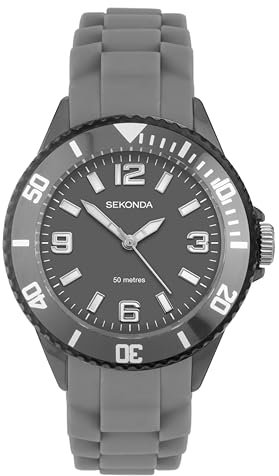 Sekonda Unisex-Child Quartz Watch, Analogue Classic Display and Silicone Strap 1566.27, Grey Strap/Grey Dial