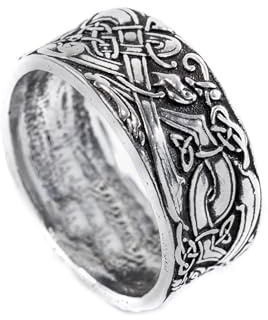 Windalf Breiter Silberring FERON h: 1 cm Wikinger Schmuck mit Fenris Wolf Knoten Antik 925 Sterlingsilber (Silber, 54 (17.2))