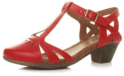 AJVANI mid heel cut out t-bar ankle strap brogue shoes sandals size 5 38