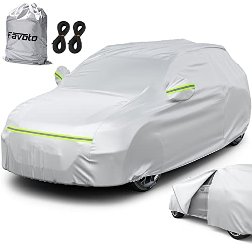 Favoto Bâche Voiture Exterieur Housse de Protection PEVA Couverture Imperméable Auto, Ouverte Latérale pour Cabine, Doublure en Coton Respirant, Anti UV Neige Poussière pour SUV 505x195x175cm Argent