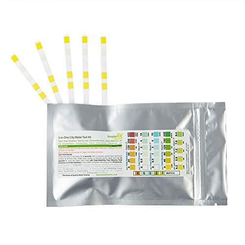 SimplexHealth City Water Test Kit 5-in-One (5 Strips) Drinking Water test for Total Hardness, Total Alkalinity, Total Chlorine, Free Chlorine, pH