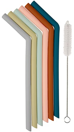 Simka Rose Reusable Silicone Straw Set - Bendy 10-inch Straws for Adults & Kids - BPA Free, Multicolor