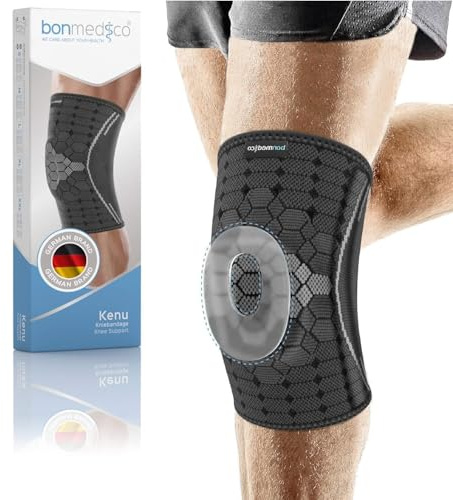 bonmedico Ginocchiera Ortopedica – Tutore Ginocchio Ginocchiera Sportivo per Rotula e Menisco, Fascia Ginocchio Traspirante per Palestra, Fitness, Uomo Donna, Supporto in Neoprene Nero e grigio L