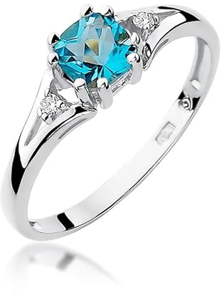 Lumari Gold - Damen Solitär Versprechen Ring Verlobungsring Damen Ring Gold 585 Echtgold 14k Gold mit natürlichem Diamanten Topas Gemstone Weißgold - Ringe Frauen - Hochwertiges Geschenk