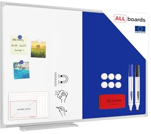 ALLboards Kombitafel 2 in 1 Magnettafel & Blau Filz-Pinnwand mit Aluminiumrahmen 90x60cm, Textiltafel Whiteboard