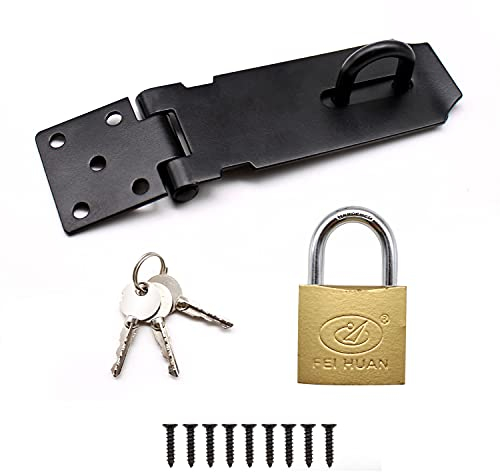 CHSEROK Schlossriegel, Verriegelung, Edelstahl Sicherheitsüberfalle, mit Vorhängeschloss aus Kupferimitat, Schwarz Haspe, für Türen, Fenster, Schuppentüren, Gärten, Garagen