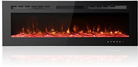 M.C.Haus Chimenea eléctrica Ultra Fina de bajo Ruido, 12 Colores Variables y de Aliento Llama, empotrable montado en la Pared, Pantalla táctil de Cristal y Control Remoto(127cm, Negro)