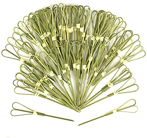 OOTSR 100 pcs Bambou Cocktail, 4,7 Pouces en Bois Tropical Cocktail Cure-Dents pour Fête Apéritif Boisson Martini Alimentaire Fournitures Gâteau Snack Décoratif-Bâton de Bambou Coeur Cyan en Bambou