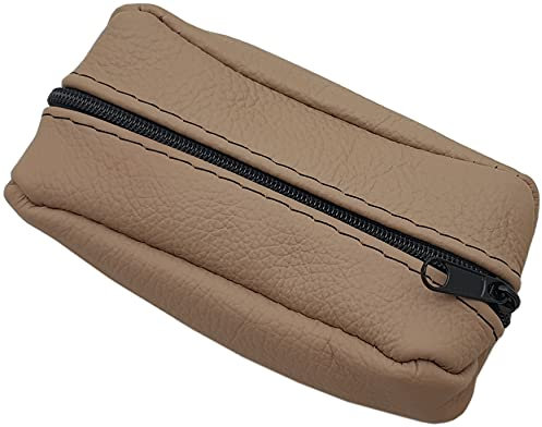 myledershop Große Rindleder Schlüsseltasche/Schlüsseletui/Schlüsselmäppchen/Autoschlüsselhülle mit 2 Reißverschlussfächer Handmade in EU in verschiedenen Farben und Designs (Design 2 / Dunkelbeige)