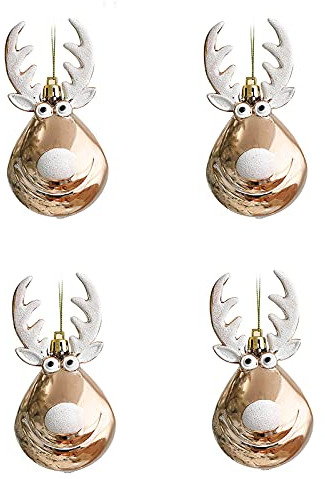 LEMCC 4 x Weihnachtskugeln Ornamente Elch Disign bruchsichere Weihnachtskugeln Weihnachtsbaumschmuck hängende Kugel Weihnachtselch Anhänger für Weihnachtsbaum Kranz Ornamente