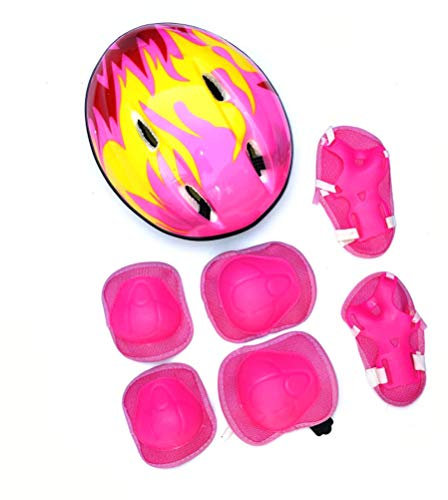 XIONGQI Kinder Knieschoner Set, 7 in 1 Kit Schutzausrüstung Knie Ellenbogenschoner Handgelenkschoner mit verstellbarem Helm Kinderschutz Sicherheit für Rollerblading BMX Fahrrad Fahrrad